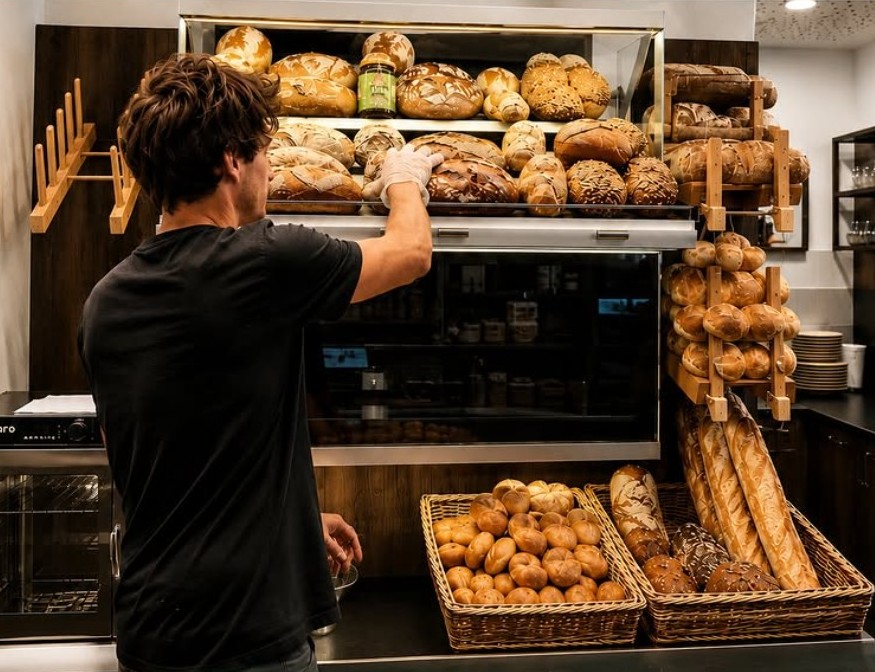 Frisches Brot und Gebäck im Regal von Letti's Ratschstubn